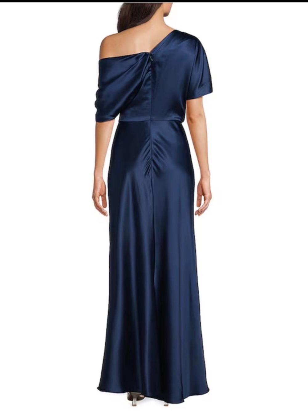 Alex Marie Navy One-Shoulder Satin Gown - Picture 2 of 9